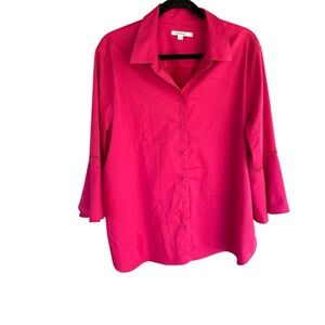 Chicos Plus Sz 3.5 (18) Collared Pink Blouse with Flared Sleeves button Up.